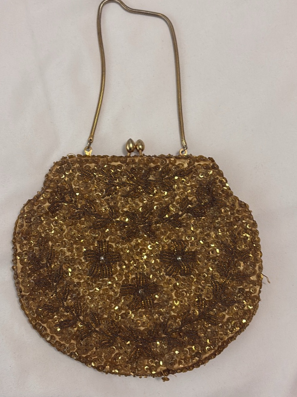 Gold Sequin Evening Handbag with Chain Handle